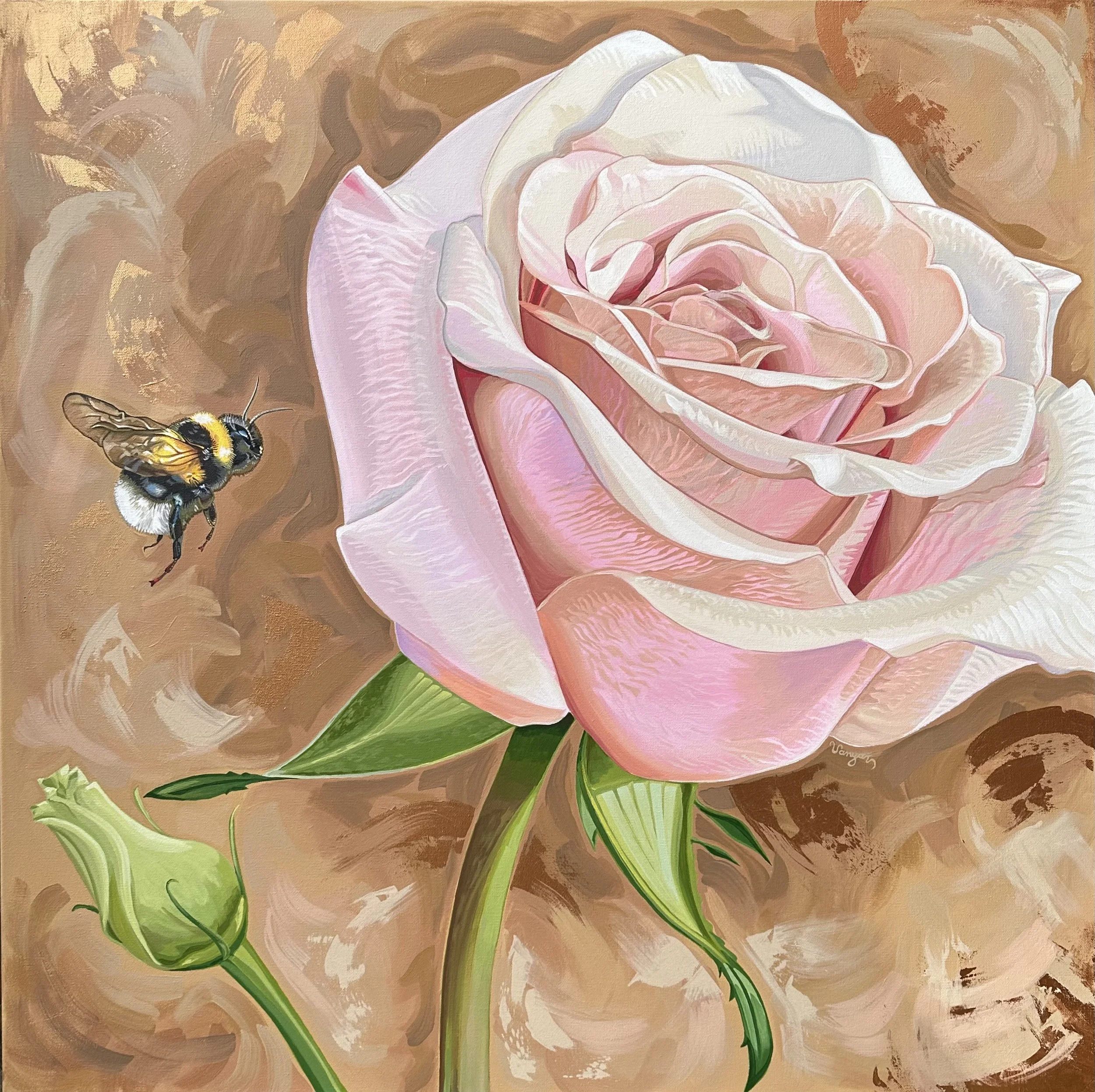 Gentle Rose Floral Painting by Vanya Ryan - Sweet Rose - Acrylic